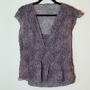 Ann Taylor Black and White Dotted Cap Sleeve Blouse